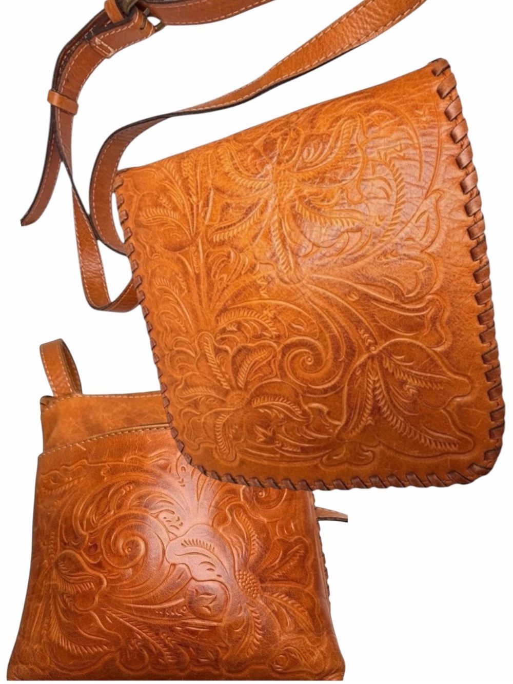 Patricia Nash Granada Tooled Leather Crossbody Bag Tan